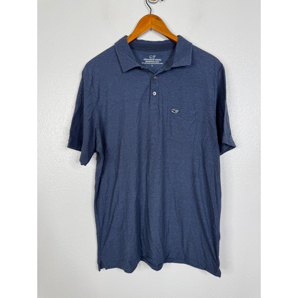 Vineyard Vines Edgartown Polo Mens Large Blue Striped Pima Cotton Stretch Shirt - Picture 1 of 3